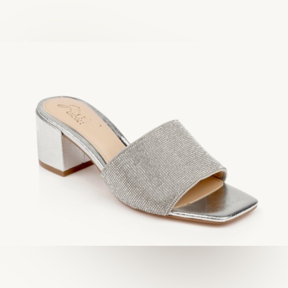 Badgley Mischka Camelia Crystal-Embellished Peep-Toe Mules with Block Heel 7.5 - Picture 2 of 16